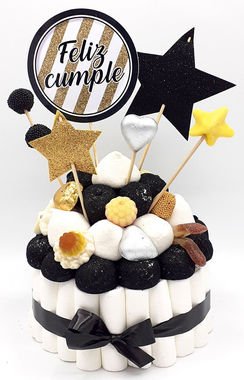 Tarta de chuches Oro, negro y plata