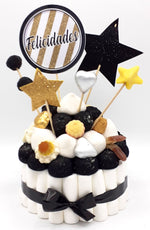 Tarta de chuches Oro, negro y plata