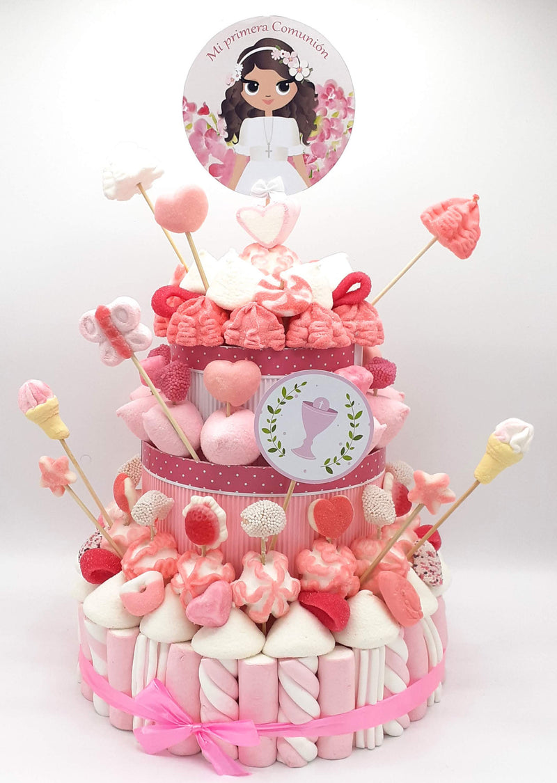 Tarta de chuches Comunión Rosa (Bajo Pedido)