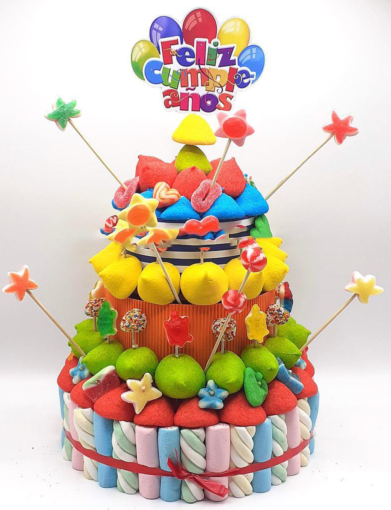 Tarta de chuches Feliz Cumpleaños Colores