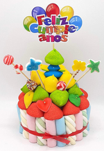 Tarta de chuches Feliz Cumpleaños Colores