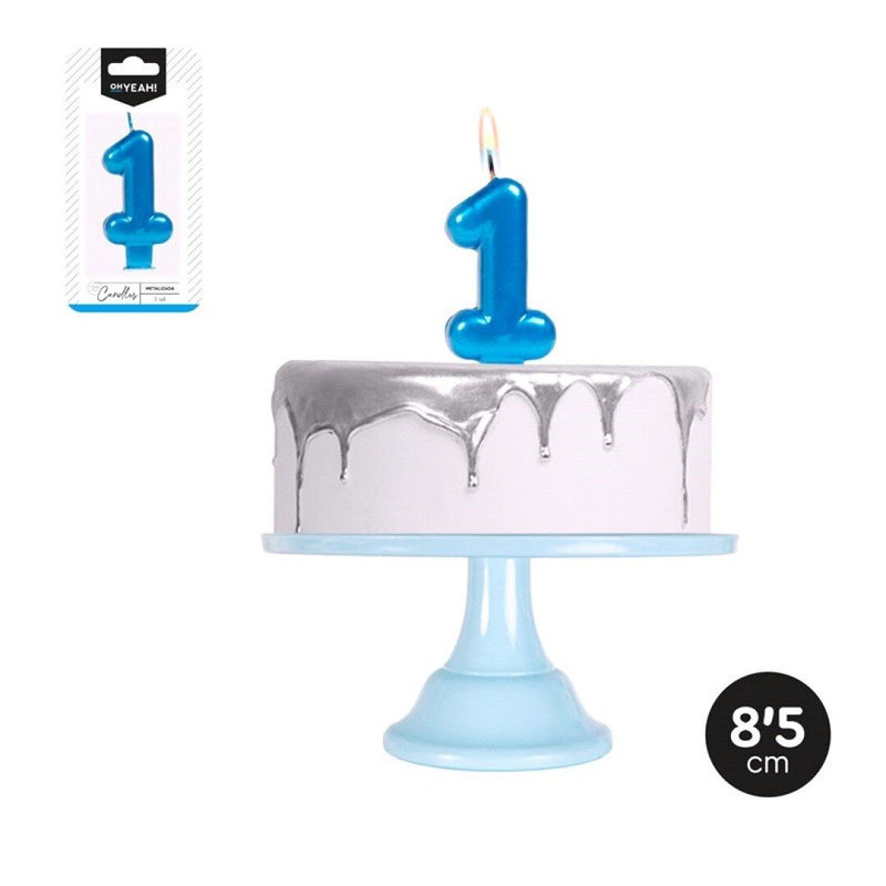 Vela Número Metalizada Azul - Mis Globos